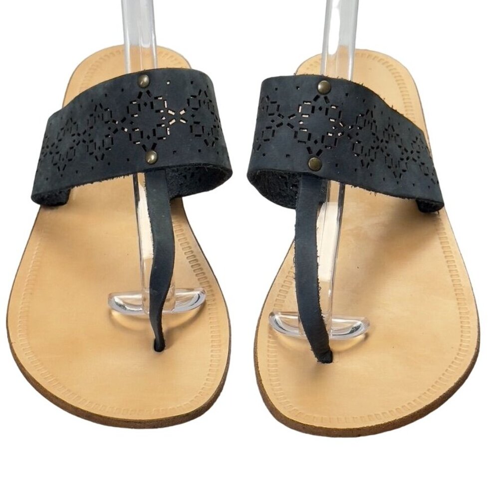 SOPHIA MILANO Women's Shoes Gray Flat Slides Perforated Leather Thongs Size 7.5M - Picture 6 of 15